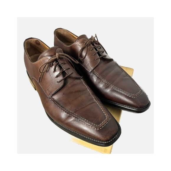Santoni Men’s Shoes Dress Apron Toe Oxford Brown Lace Up 9.5D Small Scuff to Toe